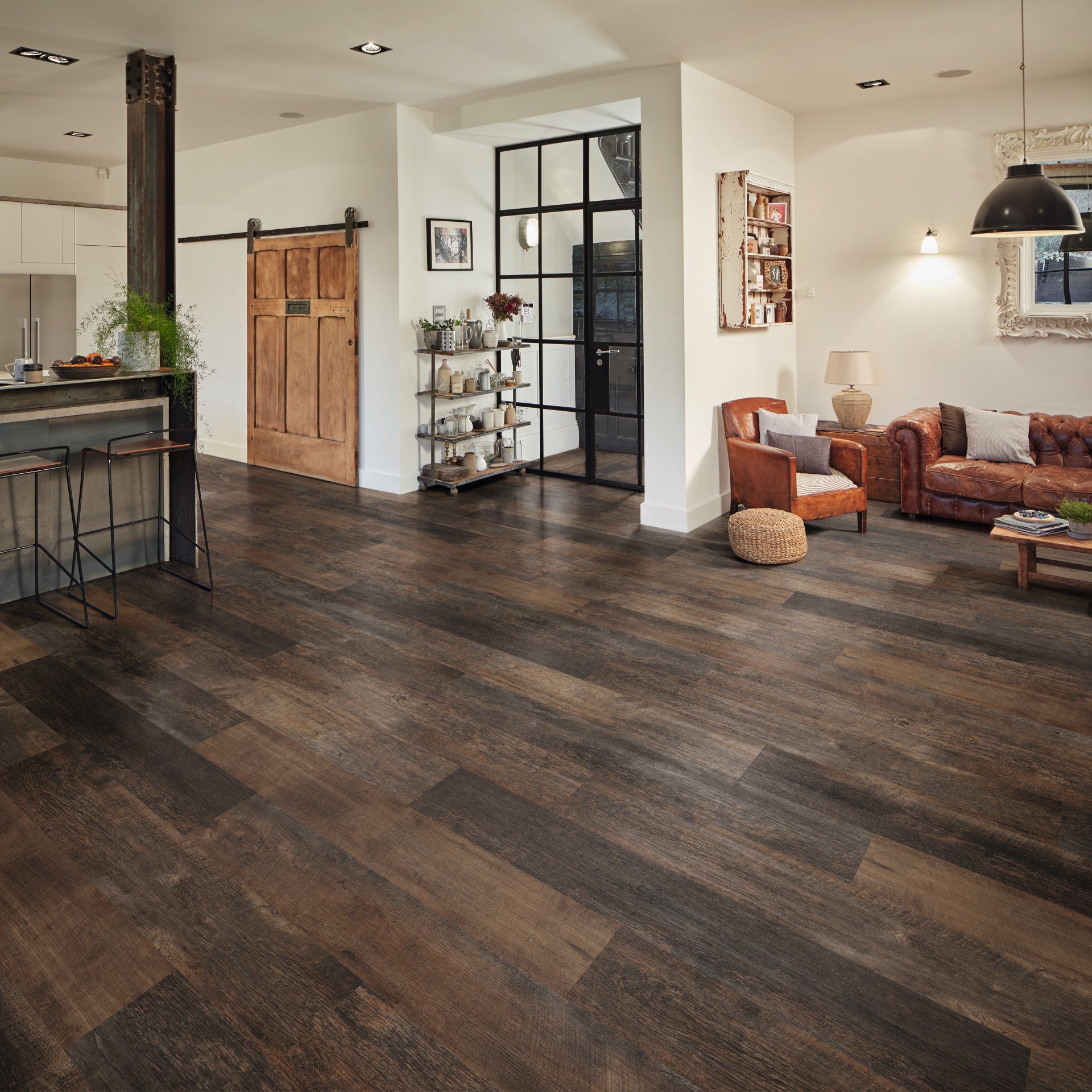 Karndean Korlok Select Salvaged Barnwood RKP8209 Dark Brown Wood Plank 9" x 56"