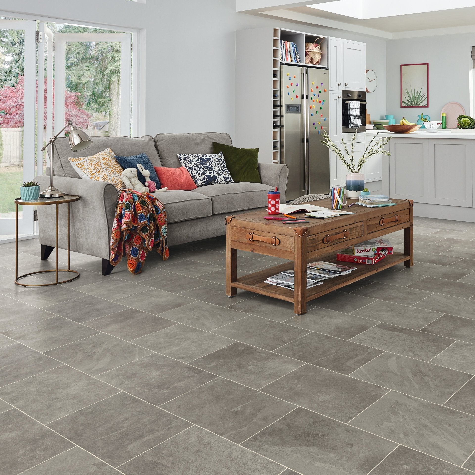 Karndean Knight Tile Rigid Core Grey Riven Slate SCB-ST16-G Gray Stone Tile 12" x 18"