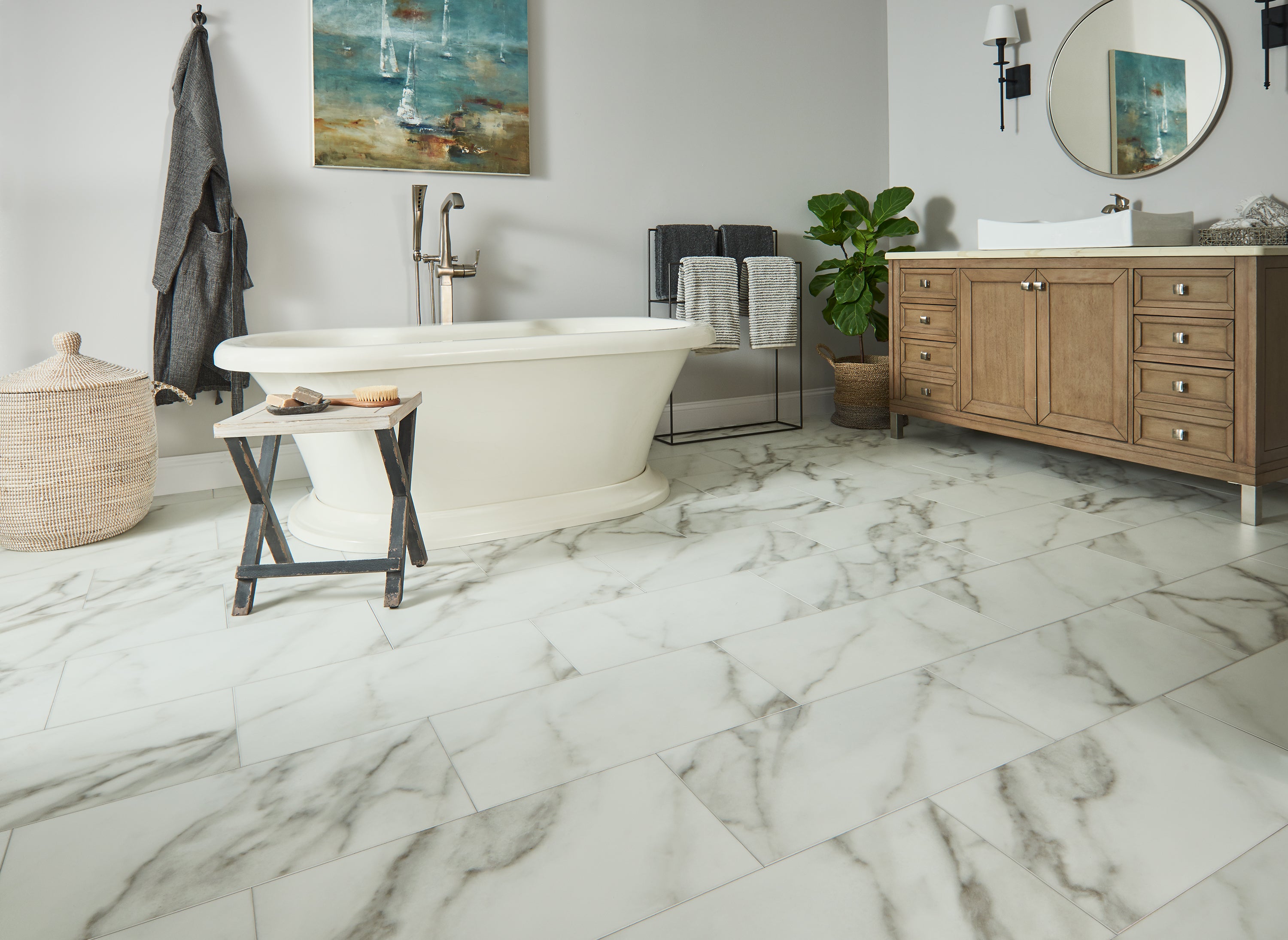 Bruce LifeSeal Reserve Collection BRLR91RK09E Marble Winter White 12 inch x 24 inch Stone Rigid Core Flooring (18 SF/Box)